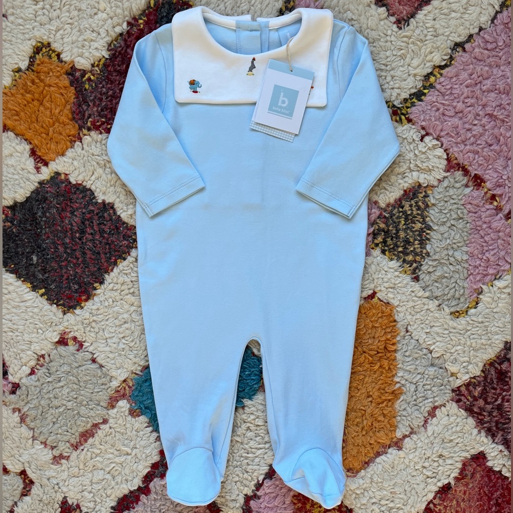 NWT Bella Bliss Light Blue Baby One Piece with Embroidered Collar Size 9 Months